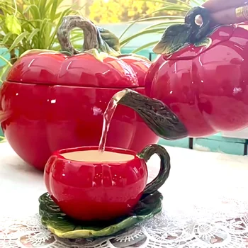 (Persimsey Ruyi) קרמיקה סינית אדום החתונה ערכת תה עגבניות קומקום, קפה תה שילוב כוס הביתה אחר הצהריים כוס תה להגדיר