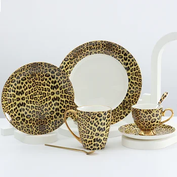 יצירתי פורצלן קפה כוס צלחת להגדיר 8/10.5 סנטימטר צלחות עצם סין כלי שולחן Drinkware נמר יוקרה עיצובים